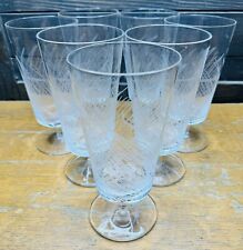 Pier 1 One Reed Water Iced Tea Goblets Set of Seven Etched Reed Bamboo Glasses picture