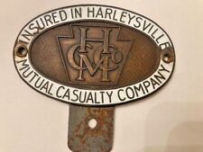 Vintage Harleysville Mutual Casualty License Plate Topper Metal White/Gold Rare picture