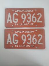 Vintage 1962 Agriculture Orange Illinois Land of Lincoln License Plates Pair picture