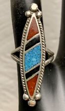 Vintage 60's Native American Sterling Silver Turquoise Coral Onyx Ring Sz 4 picture