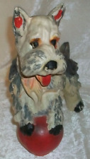 Plaster Miniature Schnauzer Dog Red Ball Vintage Carnival Fair Prize Figurine picture