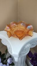 Antique Dugan Diamond Glass Marigold Carnival Apple Blossom  Ruffled Bowl picture