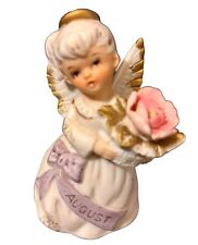Vintage Lefton Angel August Birthday 3332 Basket Pink Flowers Figurine picture