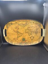 Vintage Mid Century M B Daniels & Co. Antique World Map Tray Handles picture