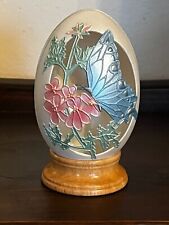 Vintage Enesco Blue Butterfly & Pink Flowers Beautiful Cut Out Decorative Egg picture