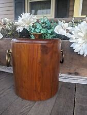 Vintage MCM Vermillion Real Walnut Plastic Lined Ice Bucket with Handles picture