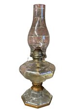 VINTAGE CLEAR GLASS HAND PAINTED OIL LAMP - 45cm High picture