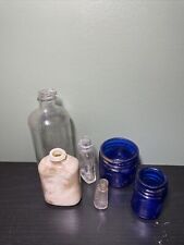 Lot Of Six Melted / Burned Glass Bottles And Jars | Lavrois Noxzema Old Spice picture