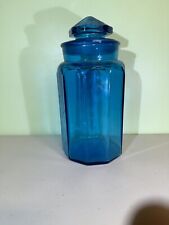 Vintage Peacock Blue Glass L.E. Smith Large Canister 11.5