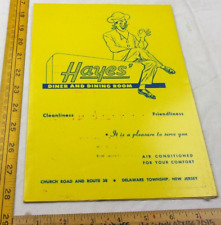 Hayes' Diner restaurant menu 1953 Delaware Township, New Jersey picture