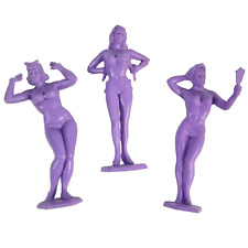 Pinup Girls Burlesque Beauties 3 Vtg Purple Plastic Figures 2.75