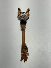Vintage Native American Indian Navajo Spirit Owl Rawhide Painted Dance Rattle picture