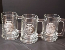 Set of 3 Vintage 1996 Heritage Glass Pewter Beer Steins-Grizzly Bear, Wolf, Elk picture
