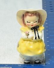 Vintage 53 Josef Originals Girl Yellow Dress Pink Flower Figurine SUNNY Crazing picture
