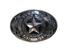 LARGE FIVE POINTED STAR & LAUREL WREATH CITY OF SAN DIEGO METAL OVAL BELT BUCKLE picture