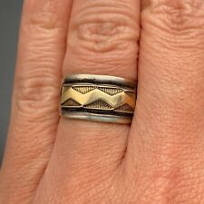Vintage Southwestern M M Rogers Stamped 14K Gold Sterling Silver Ring Size 7.75 picture
