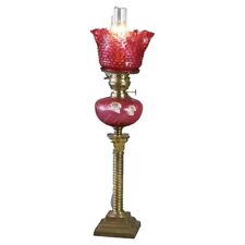 Antique Victorian Cranberry Glass & Brass Banquet Lamp C1890 picture