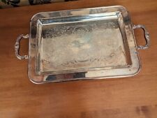 VINTAGE LEONARD SILVERPLATE FOOTED SERVING TRAY W/HANDLES 13-1/2X9-3/4