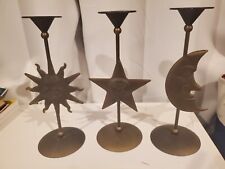 vintage celestial sun, moon and star face metal candle holder 9-1/2