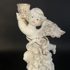 VTG Handcrafted Candle Holder -Cupid with Bow-Arrow and Duck-Gold Accent-10.25” picture