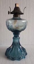 Vintage Early XXth Century Vacuum Oil Company Blue Glass Kerosene Oil Lamp picture