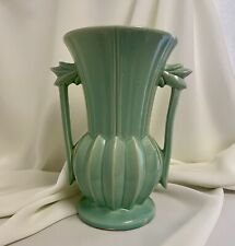 Vintage McCoy Pottery Trophy Style Double Handle Aqua/Turquoise/Teal/Green Vase picture