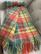 Vintage Creagaran 100% Mohair Throw Blanket Orange Plaid Scotland 54” X  64” picture