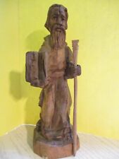 Vintage Hand Carved Wood Moses Statue w/ Ten Commandments & Staff 7.25