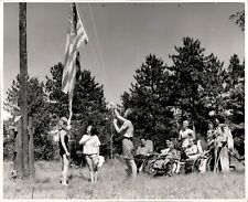 LG983 Original Photo CAMP COUNSELORS RAISE FLAG @ SUMMER CAMP FOR HANDICAPPED picture