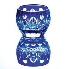 Japanese Collectible Edo Kiriko Cut Glass Azure Blue Lotus Sake Cup JAPAN MADE picture