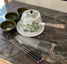 Figgjo Flint Turi Market Design Norway Fondue Pot &Plate 3 Sauce Bowls Forks Set picture