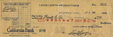LOUIS LEWYN - CHECK SIGNED 06/09/1937 picture
