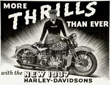 1937 HARLEY DAVIDSON MOTORCYCLE NEW MODELS VINTAGE MORE THRILLS AD 8.5x11 POSTER picture