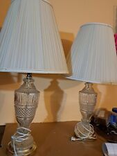 Vintage Clear Glass Lamps with Shades & Bulbs Electric 30in #2447Hutch picture