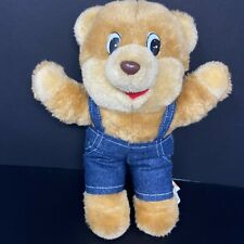 Vintage Shoney's Restaurant Mascot Bear Plush 12” Stuffed Animal Denim Overalls picture