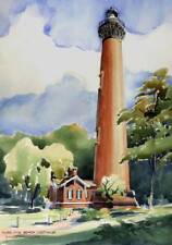 Currituck Beach Lighthouse Outer Banks NC Fridge Magnet. James Mann Watercolor picture