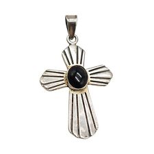 Sterling Silver Cross Black Onyx 13 grams Stamped MWS 925 MEXICO Vintage picture