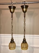 26” Wired Pair Brass Light Fixtures Scalloped Fitters  Shades 49C picture