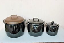 3 Pc Black Cooking Pot Vintage Old Enamel Ware Home Decor Collectible BI-20 picture