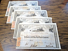 5 - 1869 Baltimore & Ohio RR $100 Share Stock Certificates w 9 US Revenue Stamps picture