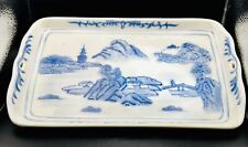 Vintage  Chinese Exports  Blue & White Handpainted 10 1/2 Inch  Porcelain  Tray. picture