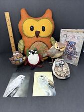 Lot Of 8 Owl Home Decor Collection Figurines Pillow Hidden Book Post Cards picture