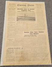 GUERNSEY EVENING PRESS WW2 BRITISH HMS EAGLE SINKS NAVY 17TH AUG 1942 NEWSPAPER picture