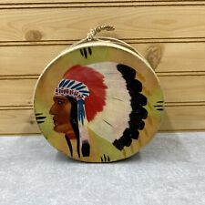 Vintage Native American Indian DRUM Rawhide Hand Painted 6” Round picture