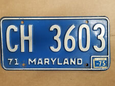Vintage 1971 Maryland License Plate CH 3603 Blue & White Expired Plate picture