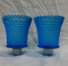 Set Of 2 Vintage Aqua Blue Hobnail Glass Votive Candle Holders For Sconces picture