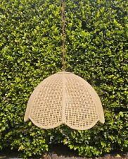 EXC ~ Vintage 1960s/70s Mid Century MCM SCALLOP Hanging RATTAN WICKER Swag Lamp picture