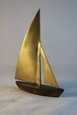 VINTAGE MID CENTURY SOLID BRASS SAIL BOAT STATUE w PATINA 5.5