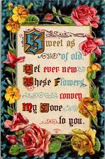 Vintage 1911 Greetings Poem flower roses nostalgic a5 picture