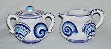 STARBUCKS ~ Handmade CREAMER & LIDDED SUGAR BOWL (Blue Shells) ~ Deruta of Italy picture